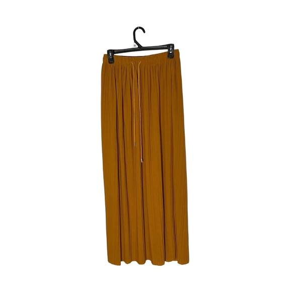 Pleated Midi Skirt Women M Elastic Waist Minimalist Fall Outfit Boho Style Golde - Picture 3 of 7